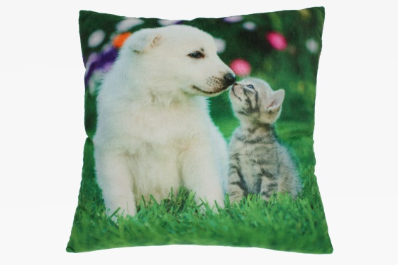 Plush cushion puppy with kitten design
